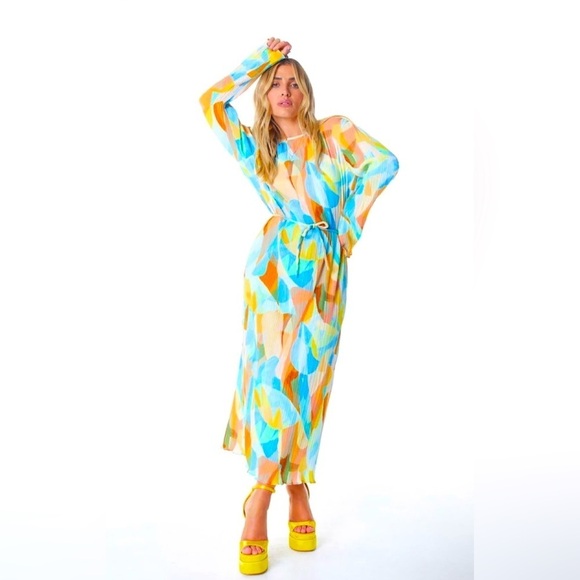 NEVER FULLY DRESSED Abstract Plisse Midi Dress S - Picture 1 of 13